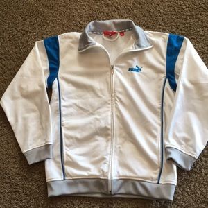 Boys white Puma zip athletic jacket, excellent condition Sz M